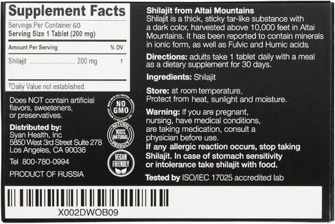 Sayan Pure Shilajit Genuine Black Resin Mineral Pitch Tablets (1-2 Month Supply of 60 Organic Drops) Fulvic Acid & Trace Minerals Supplement for Immune Support, Natural Detox, and Energy Boost in Kuwait