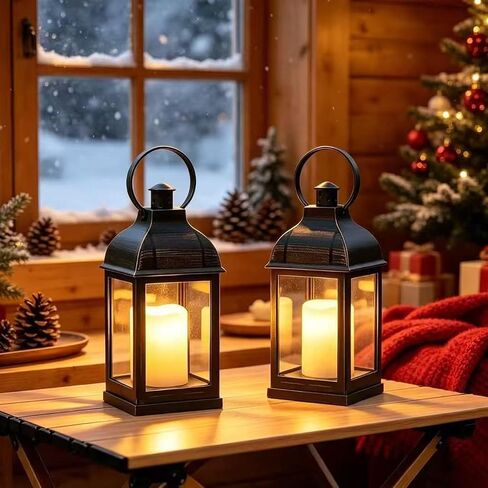WRalwaysLX Decorative Lantern with flameless LED Candle Light, ON/Off/Timer Candle with 6Hours, Outdoor/Indoor LED Lantern, Use AAA Battery(not Include)Bronze Plastic (4x9") in Saudi Arabia