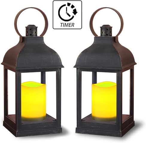 WRalwaysLX Decorative Lantern with flameless LED Candle Light, ON/Off/Timer Candle with 6Hours, Outdoor/Indoor LED Lantern, Use AAA Battery(not Include)Bronze Plastic (4x9") in Saudi Arabia
