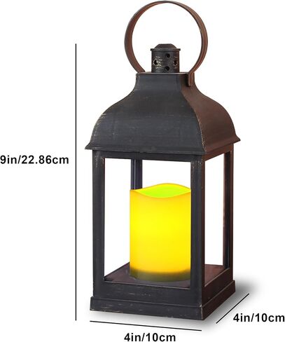 WRalwaysLX Decorative Lantern with flameless LED Candle Light, ON/Off/Timer Candle with 6Hours, Outdoor/Indoor LED Lantern, Use AAA Battery(not Include)Bronze Plastic (4x9") in Saudi Arabia