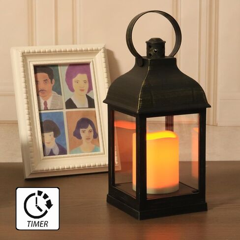 WRalwaysLX Decorative Lantern with flameless LED Candle Light, ON/Off/Timer Candle with 6Hours, Outdoor/Indoor LED Lantern, Use AAA Battery(not Include)Bronze Plastic (4x9") in Saudi Arabia