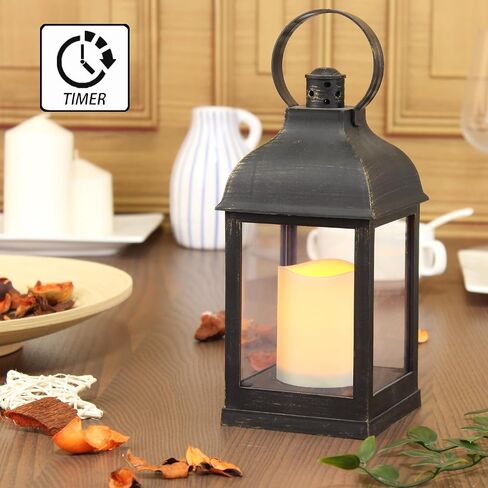 WRalwaysLX Decorative Lantern with flameless LED Candle Light, ON/Off/Timer Candle with 6Hours, Outdoor/Indoor LED Lantern, Use AAA Battery(not Include)Bronze Plastic (4x9") in Saudi Arabia