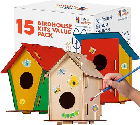 Wooden Birdhouses to Paint - 15 Bulk DIY Bird House Craft Kits for Kids in Kuwait