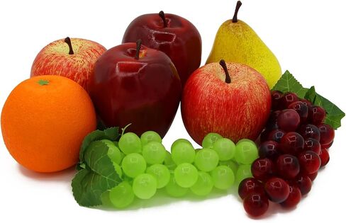 Artificial Fake Fruit, 8 Pcs Faux Fruit Centerpieces Dining Table Decorative, Lifelike Fruits Set Contain Fake Apple, Grape, Orange, Pear for Home Kitchen Décor in Kuwait