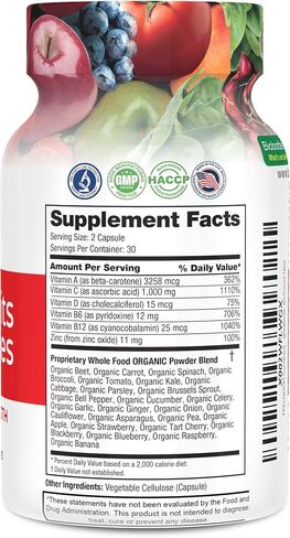 FeelGood Superfoods Vita Fruits and Veggies Dietary Supplement Capsules Made from 25 Superfood Ingredients, Fruit and Vegetable Multivitamin, 60 Count in Kuwait