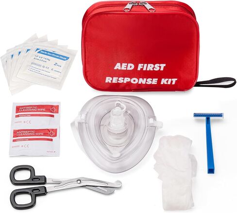AED First Kit with CPR, Gloves, Razor, Scissors, Gauze Pads, and Cleansing Wipes for AED Training in Kuwait