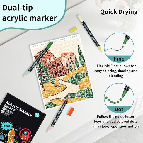 Elfew 2 Pack Dot Art for Adults Coloring Book, with 12 PCS Acrylic Markers, Mindfulness Adult Coloring Books with 40 Patterns, Landscapes & Flowers Themes, Activity Book for Adults & Seniors in Saudi Arabia