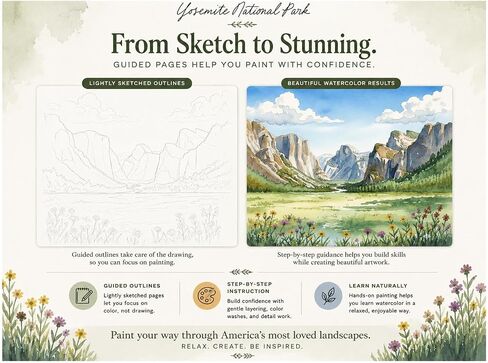 National Parks Watercolor Workbook – Sketch-to-Paint Guide - Learn Watercolor with 12 Iconic U.S. Landscapes - Step-by-Step Practice on Watercolor Paper (Collection 1) in Kuwait