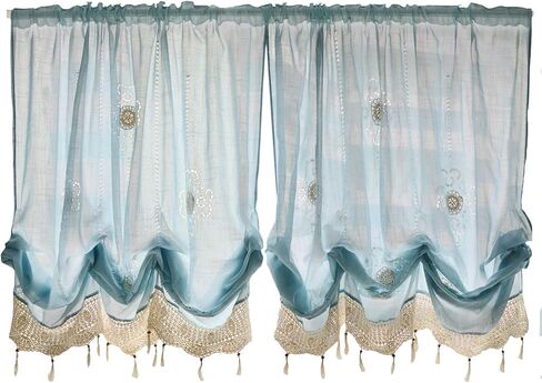 FADFAY Pastoral 57-Inch-by-69-Inch Adjustable Balloon Manual Hook Flower Shade Curtains,Light Green, 1 Panel in Kuwait