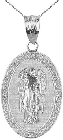 .925 Sterling Silver Cubic Zirconia 1-1/4" Oval Saint Gabriel The Archangel Medal Pendant Necklace - Choice of Pendant Only or Necklace Chain Length in Kuwait