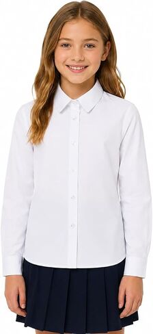 Bienzoe Girls Long Sleeve Shirt: Kids School Uniform Button Down Cotton Oxford Blouse in Kuwait
