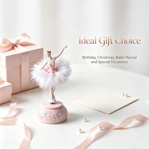 Chagar Feather Skirt Ballerina Rotating Music Box Figurine,White and Pink Manual Control Dancing Girl Musical Box for Girl Kids Gift (Pink) in Kuwait