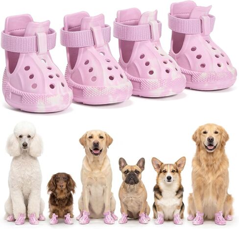 Dog Shoes for Hot Pavement, 4 Pack EVA Glow Dog Boots, Pink, Size 8 in Kuwait