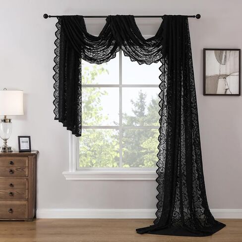 Beige Sheer Lace Curtains 54 inch Farmhouse Short Curtain Panels for Kitchen Living Room Bedroom Elegant Light Filtering Beige Drapes Window Treatment Sets Grommet Top 2 Panels 54" Wx54 L in Kuwait