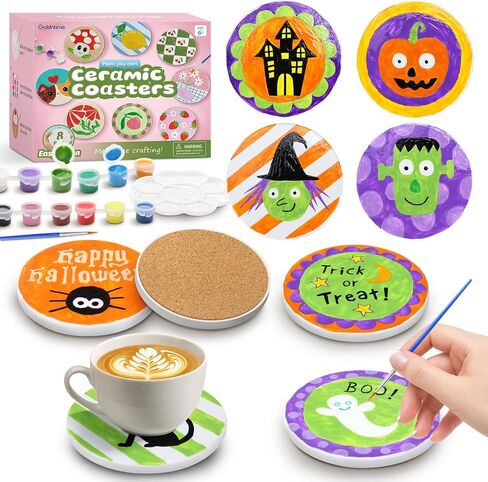 goldentime DIY Mug Painting Kit for Adults Kids with 2 Paintable Ceramic Mugs 12 Safe Paints, 2 Brushes & Ceramic Pen, Creative Crafts for Halloween, Christmas & Valentine's Day Gifts in Saudi Arabia