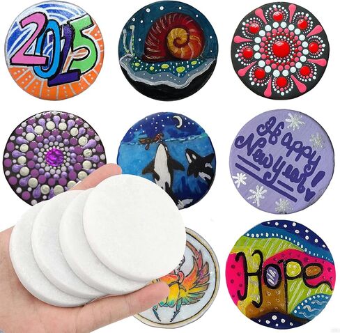 Lulonpon 20 Painting Rocks, 2 Inches White Round Rocks for Painting, Smooth Rock Bulk, Flat Rock, Natural Smooth Surface Arts and Crafting Painting Supplies in Kuwait