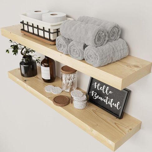 BAOBAB WORKSHOP Wood Floating Shelves Set of 2 - Black Floating Shelves for Wall - Wall Shelves for Bedroom Dark Wood - Black Bathroom Shelves - Floating Shelf Living Room - 16D x 6.7W in Kuwait