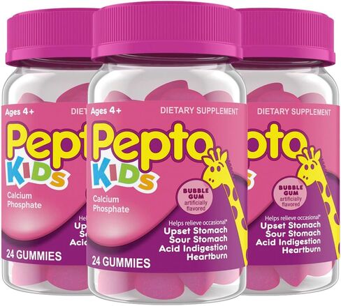 Pepto Kids Gummies, Helps Relieve Occasional Upset Stomach, Acid Indigestion, Sour Stomach and Heartburn, 3x24 Gummies, 72 Total Gummies in Saudi Arabia