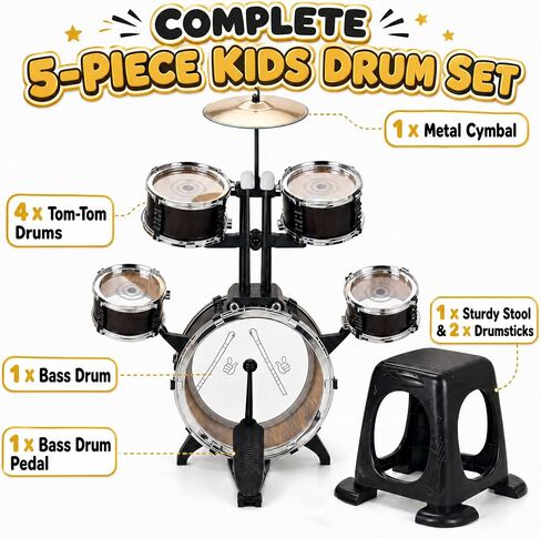 Drum Set for Kids 3-6, 5 Piece Wood Grain Drums with Stool in Saudi Arabia