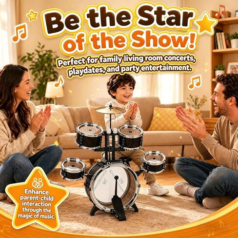 Drum Set for Kids 3-6, 5 Piece Wood Grain Drums with Stool in Saudi Arabia