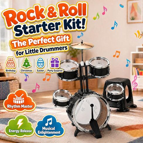 Drum Set for Kids 3-6, 5 Piece Wood Grain Drums with Stool in Saudi Arabia