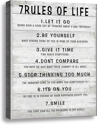 7 Rules of Life Wall Art Motivational Inspirational Poster Printed on Canvas Wall Decor for Living Room or Office Size11.5 x 15 Inch Framed Canvas Prints For Bedroom or Home Art Decoration Positive in Kuwait
