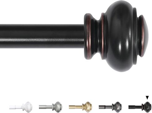 H.VERSAILTEX قضبان ستارة النافذة للنوافذ من 48 إلى 84 بوصة ديكور قابل للتعديل بقطر 3/4 بوصة مجموعة قضيب ستارة نافذة واحدة مع نهايات كلاسيكية، أسود مع تشطيب برونزي عتيق in Kuwait