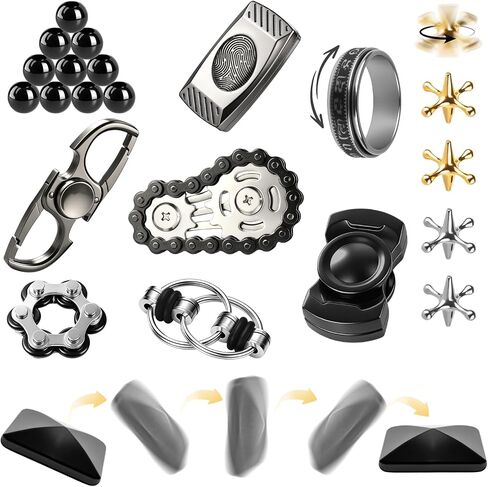 10PCS Premium Metal EDC Fidget Toys Set, Quiet Desk Fidgets for Adults, Stress Relief Sensory Toys for ADHD OCD, Heavy Duty Metal Sliders, Spinners & Chain Toys for Office, Travel & Focus in Kuwait