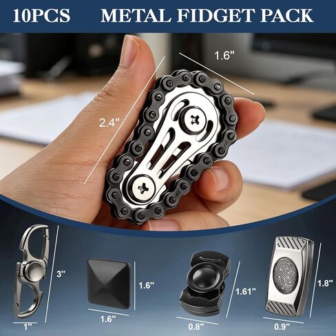 10PCS Premium Metal EDC Fidget Toys Set, Quiet Desk Fidgets for Adults, Stress Relief Sensory Toys for ADHD OCD, Heavy Duty Metal Sliders, Spinners & Chain Toys for Office, Travel & Focus in Kuwait