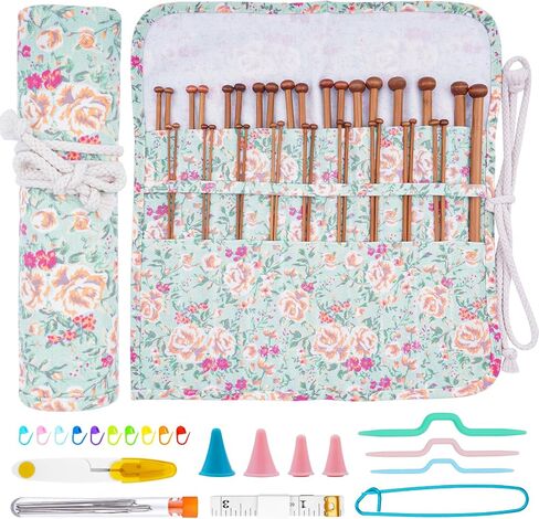 BsHooker 66 Pcs Bamboo Knitting Needles Set Size from 2mm-10mm in Kuwait