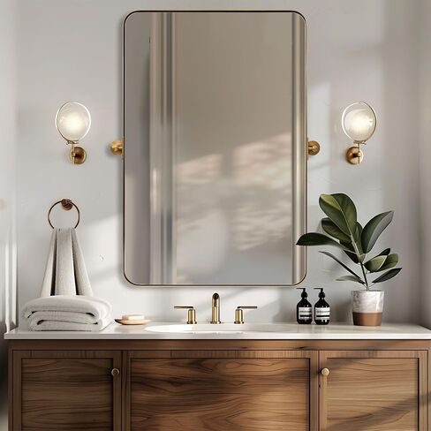 MOON MIRROR Chrome Pivot Rectangle Bathroom Mirror, Modern Tilt Rounded Rectangular Pivoting Vanity Mirrors for Wall, Stainless Steel Metal Polish Frame, Overall 24.33 x 30 in (Mirror 20 x 30 in) in Kuwait