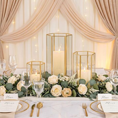 Glass Hurricane Candle Holder, Set of 3 Large Clear Hexagon Lanterns Pillar Candle Lantern with Black Metal Frame Wedding Centerpiece Table Decor Home Decorations in Kuwait
