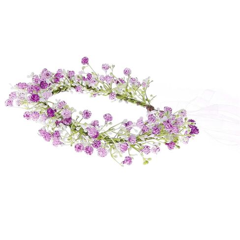 Baby‘s Breath Floral Crown Boho Flower Headband Hair Wreath Floral Headpiece Halo with Ribbon Wedding Party Festival Photos in Kuwait