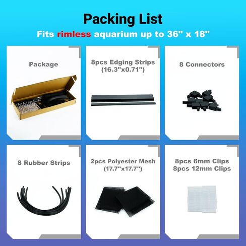 Easy Install DIY Fish Tank Lid, Adjustable Mesh Aquarium Lid, Anti-Jump Cover for Rimless Tanks Only (2/5/10/20 Gallon), Custom Fit Up to 36"x18" in Saudi Arabia