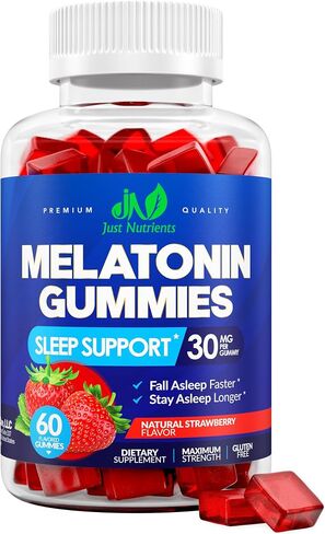 Melatonin 30mg Gummies for Adults (60 Servings) - Maximum Strength Sleep Gummies with 30mg of Melatonin Per Gummy - Gluten-Free, Non-GMO, 100% Vegetarian, Great Tasting Strawberry Flavor - 60 Gummies in Saudi Arabia