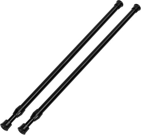 2 Pack Tension Curtain Rod 15.7-28 Inch, Small Short Adjustable Extendable Spring Loaded Rods for Windows Cabinet Blinds Closet Bedroom Kitchen Bathroom Door No Drilling, Black in Kuwait