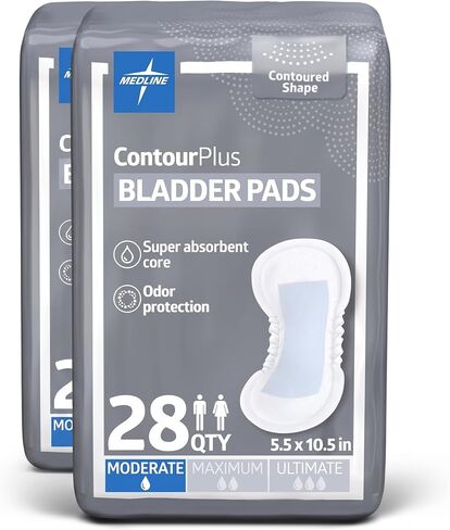 Medline ContourPlus Bladder Pads, Women & Men, Discreet, Long Length, Incontinence, Overnight, Postpartum, Leaks, Ultimate Absorbency, 8x17, 28-Count in Kuwait