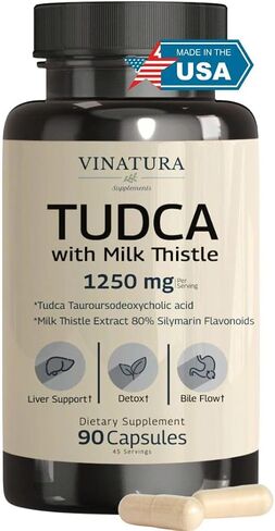VINATURA TUDCA Milk Thistle 1250mg - Liver Support, Liver Health, Gallbladder Supplements *USA Made and Tested*, Tudca Supplement, Bile Salts Supplement, Liver Health Supplement - 90 Capsules in Kuwait