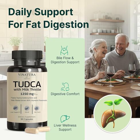 VINATURA TUDCA Milk Thistle 1250mg - Liver Support, Liver Health, Gallbladder Supplements *USA Made and Tested*, Tudca Supplement, Bile Salts Supplement, Liver Health Supplement - 90 Capsules in Kuwait