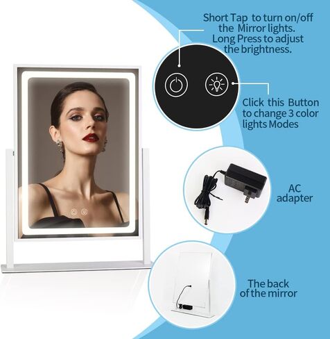 BRIGHTINWD Vanity Mirror with Lights, Hollywood Lighted Makeup Mirror,3 Color Lighting Modes with Detachable 10X Magnification Mirror, Smart Touch Control,360°Rotation, Black in Kuwait