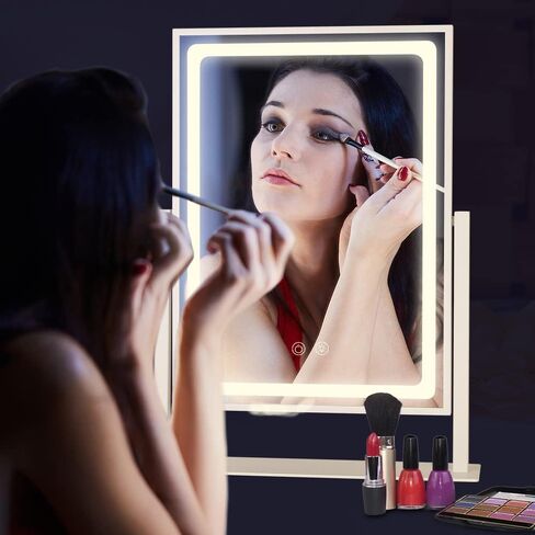 BRIGHTINWD Vanity Mirror with Lights, Hollywood Lighted Makeup Mirror,3 Color Lighting Modes with Detachable 10X Magnification Mirror, Smart Touch Control,360°Rotation, Black in Kuwait