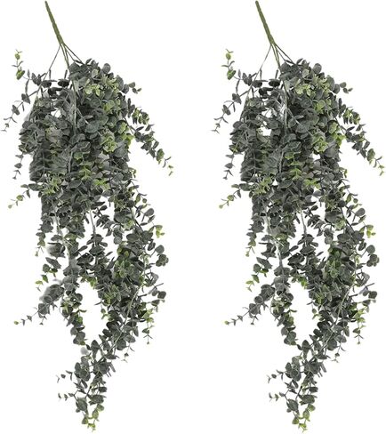 Artificial Hanging Plants – 30" Long Eucalyptus Greenery Bush, Fake Plant for Office Home Décor Indoor Outdoor, Wall Accent - Set of 2 (Frosted Green) in Kuwait
