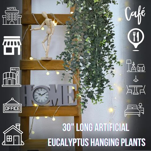 Artificial Hanging Plants – 30" Long Eucalyptus Greenery Bush, Fake Plant for Office Home Décor Indoor Outdoor, Wall Accent - Set of 2 (Frosted Green) in Kuwait