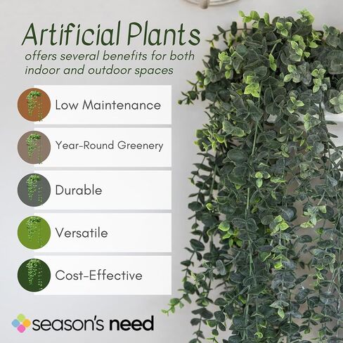 Artificial Hanging Plants – 30" Long Eucalyptus Greenery Bush, Fake Plant for Office Home Décor Indoor Outdoor, Wall Accent - Set of 2 (Frosted Green) in Kuwait