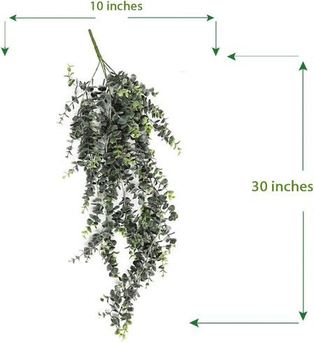 Artificial Hanging Plants – 30" Long Eucalyptus Greenery Bush, Fake Plant for Office Home Décor Indoor Outdoor, Wall Accent - Set of 2 (Frosted Green) in Kuwait