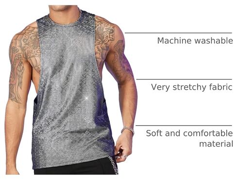 WDIRARA Men's Glitter Sequin Round Neck Sleeveless Tank Tops Cut Open Side Club Party T Shirt in Kuwait
