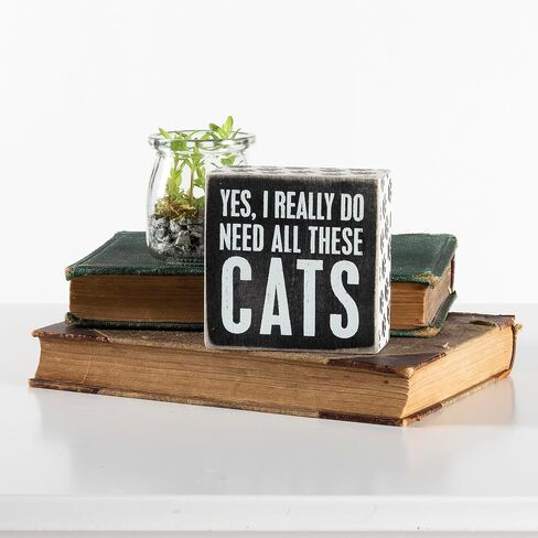 Primitives by Kathy Word Box Sign, 4" square, Yes, Cats in Kuwait