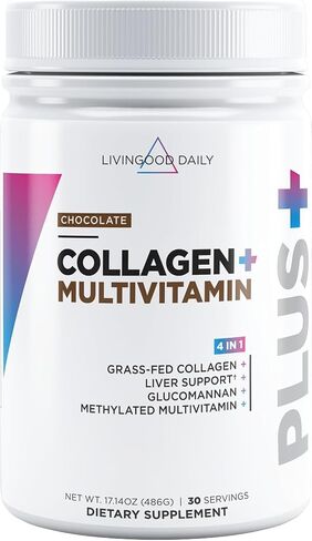 Livingood Daily Collagen Powder for Women & Men (Chocolate) - Grass-Fed Hydrolyzed Collagen Peptides, Protein & Multivitamins for Healthy Hair, Skin & Nails - Keto & Paleo, Gluten Free - 30 Servings in Saudi Arabia