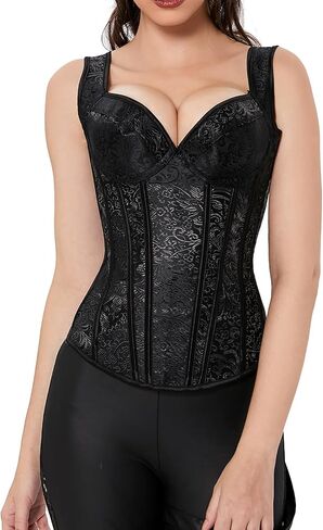 Kimring Women's Gothic Jacquard Shoulder Straps Tank Overbust Corset Bustiers in Kuwait