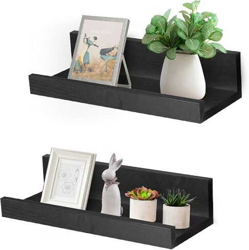 Muzilife 12" Small Floating Shelves - Set of 2 Wood Floating Shelves - Wall Mounted Picture Ledge for Bathroom, Bedroom, Living Room, Black in Kuwait